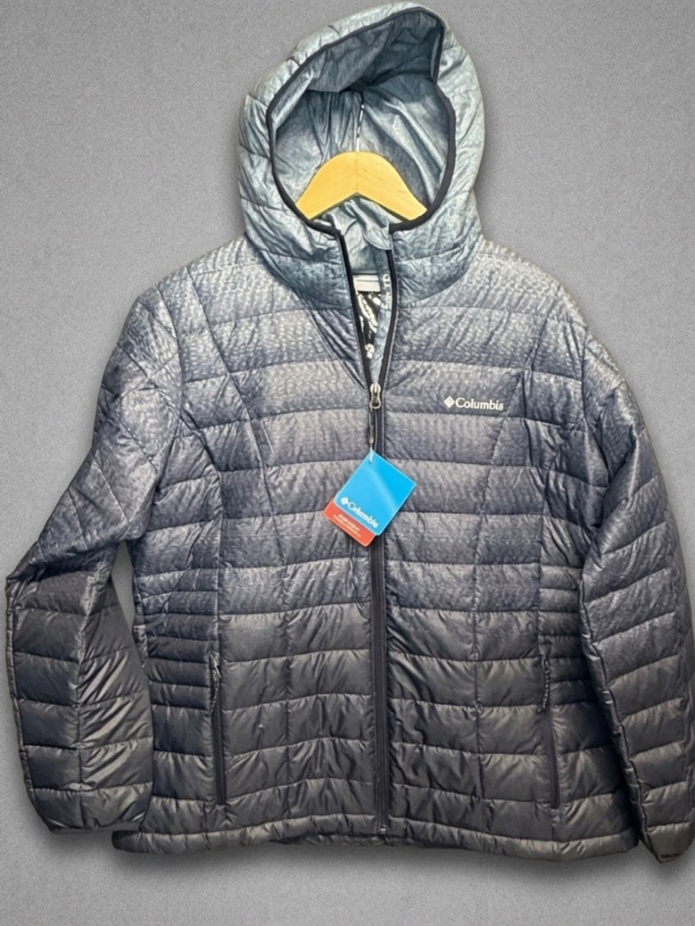Columbia Women 1X Hooded Jacket Omni-Heat Gray Blue Heather Puffer